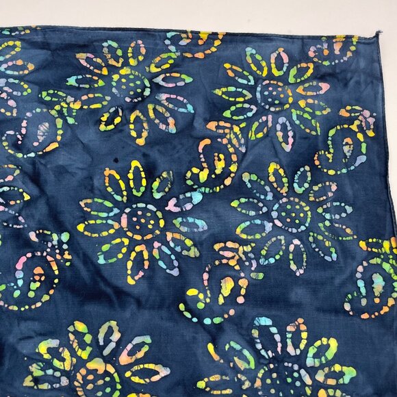 Batik Bandana Scarf Floral Paisley Blue Colorful Hippie Boho Unisex Cotton Artsy - Picture 5 of 10